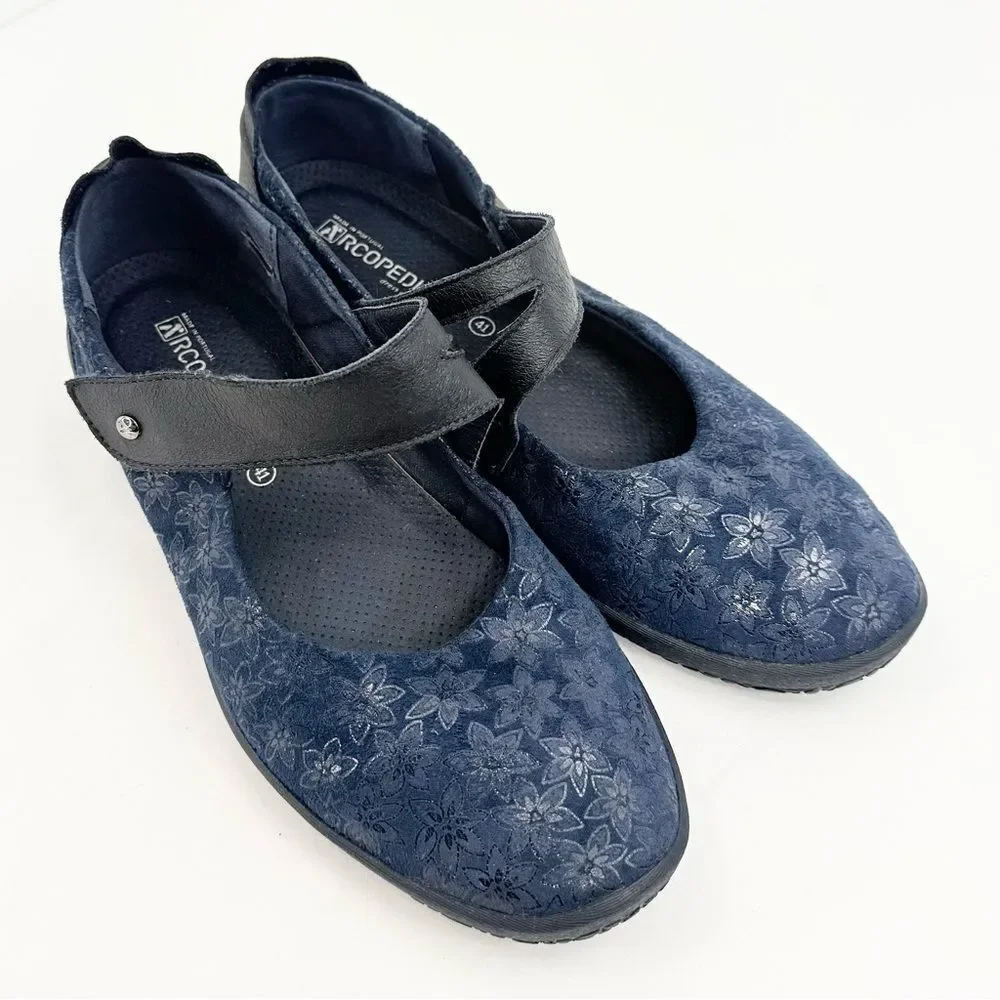 Arcopedico COSMOS Navy Blue Floral Soft Structure Mary Jane Walking Shoes